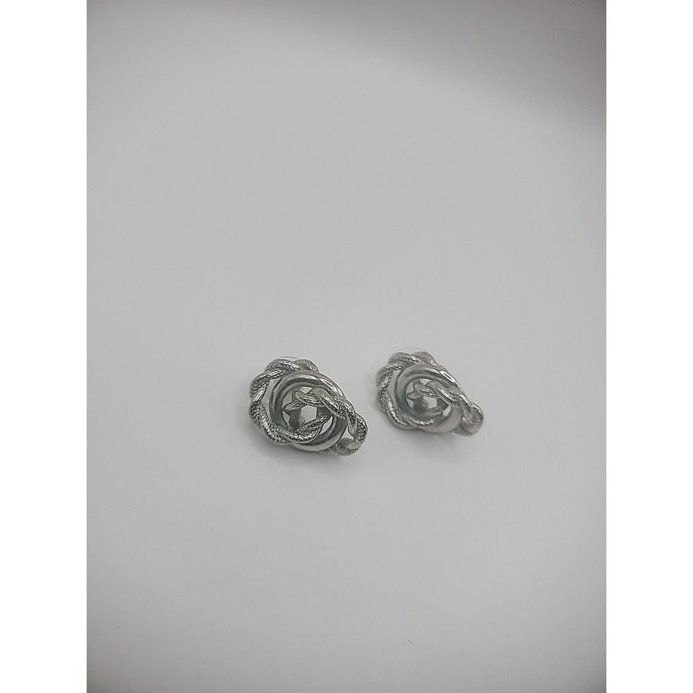 Silver Tone Triple Hoop Stud Pierced Earrings Ornate Womens Jewelry Costume